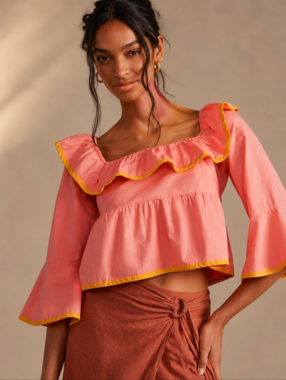 Anthropologie Maeve Square-Neck Ruffle Babydoll Top NWOT XXS
